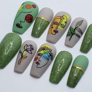 Medium Coffin Reflective Press On Nails " Reflective and Matte "